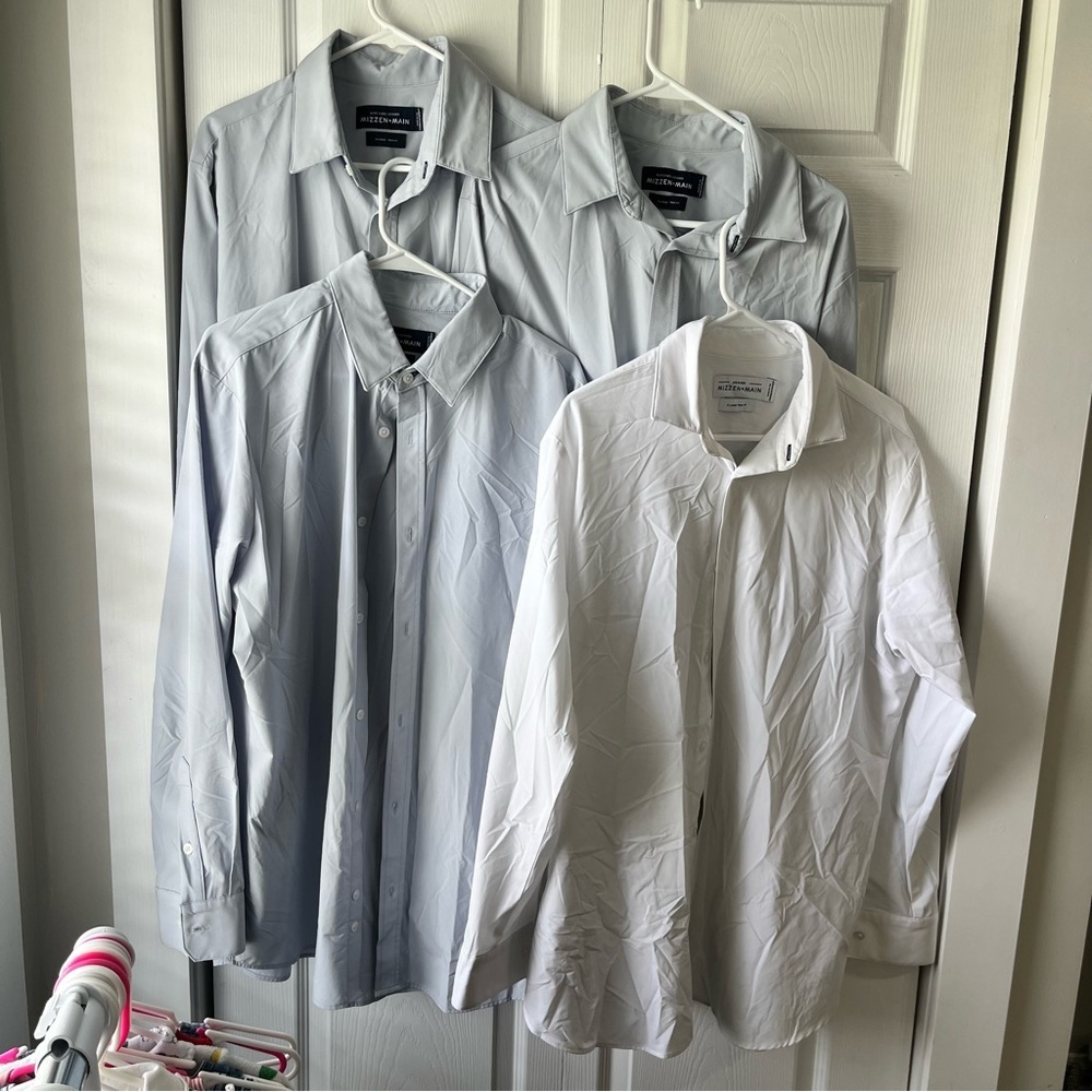 Mizzen + Main Leeward Mens XXL Trim Stretch Long Sleeve Micro Check Shirt Lot